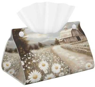 Farm Barn Windmill Long Tissue Box Cover – Faux Leather Tissue Holder, Stylish Tissue Dispenser For Bathroom, Living Room, Office, Bedroom, Car Use