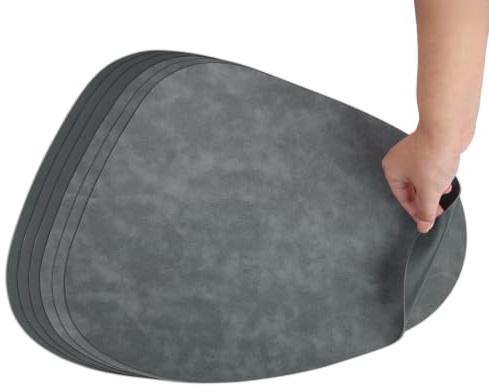 comfoyar Tischsets und Untersetzer Leder Oval 6er Set, rutschfeste Doppelseitigen Platzsets Abwaschbar, Wasserdicht Platzdeckchen für Küche, Esszimmer Partytisch Dekoration (Grau 33 x 42cm)