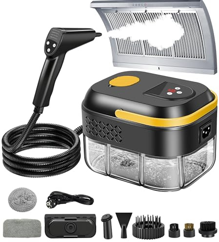 KingSom Nettoyeur Vapeur Portable,Nettoyeur Vapeur à Main Réglables sur 6 Niveaux,2500W Haute Pression Nettoyeur vapeur pour Canapé avec 10 Accessoires,1400ML Nettoyeurs vapeur pour la maison,Voiture