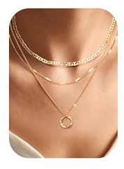Adramata 3Pcs Halskette Damen Kette Gold 14K Plattiert Choker Kette Damen Set Kreuzkette mit Anhänger Stapelbare Halskette Zirkonia Wasserfest Verstellbarer Layering Schmuck