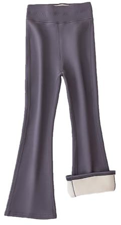 Legging évasé doublé en polaire pour filles - Pantalon d'hiver thermique pour enfants - Collants chauds sans pieds - Taille haute - En coton - Coupe ajustée, gris, 11-12 ans