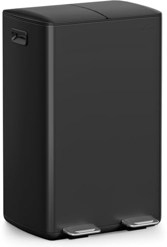 mVm Kitchen Bin,60L Triple Rubbish Bin,3 Compartment Stainless Steel Pedal Bin,Recycling Bin with Soft-Close Lids and Plastic Inner Buckets,Fingerprint Proof,Odour Seal,Large Capacity Trash Can