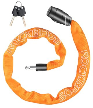 ROCKBROS Lucchetto Bicicletta Catena Antifurto in Acciaio 95cm/15.61mm | con 2 Chiavi, Alta Sicurezza, Lucchetto Bici per Bicicletta E-bike Moto Scooter Monopattino Elettrico, Arancione