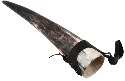 Veemoon Corne à Boire Viking Artisanale 28-30 CM en Véritable Corne de Bœuf Étui en Cuir Mug Décoratif Grosse Capacité pour Vin Bière et Hydromel Tasse à Vin Rustique pour Décoration