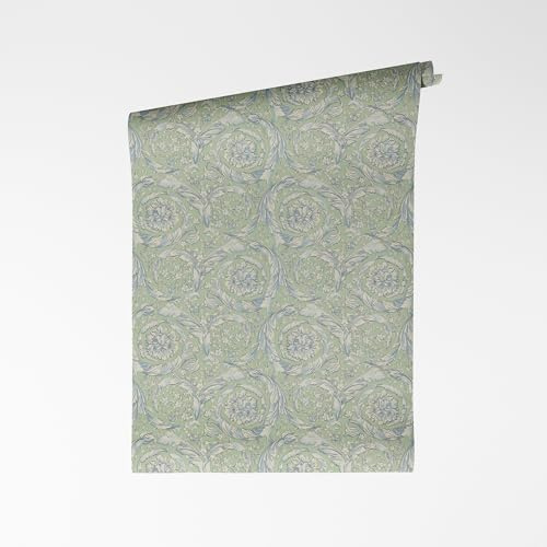 A.S. Création non-woven tapet med rankmotiv i grönt, vitt, blått – lyxig blommig barocktapet 10,05 m x 0,70 m – 791351