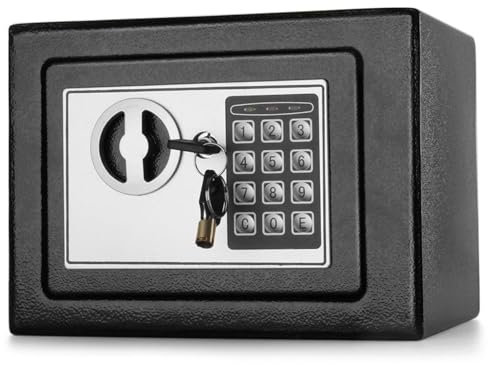 Flexzion Elektr.Tresor 23 cm, Sicherheits-Tresorboxen, Schrank mit elektronischem Tastaturschloss Aufbewahrung für Reisepass Wertsachen Hotel Zuhause Büro Unternehmen mit 2 Schlüsseln, Schwarz