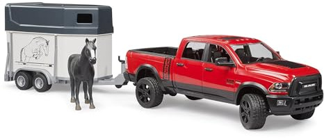 bruder 02501 - RAM 2500 Power Wagon mit Pferdeanhänger, 1 Pferd | Geländewagen, Fahrzeug, Auto, bworld kompatibel, Spielzeug ab 3 Jahren, 1:16