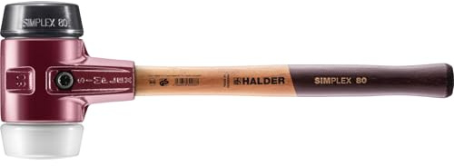 Halder Simplex Soft-Faced Mallet 3027.080 - Medium-Hard Rubber Insert, Hard Superplastic Insert, Cast Iron Housing with Handle Protection Sleeve, Varnished Wooden Handle, 80mm, 6.1 lbs.