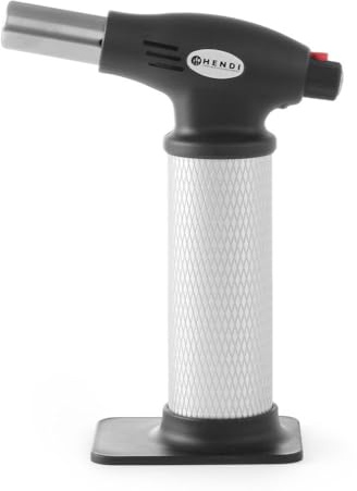 HENDI Crème-Brûlée Brenner, Gas, nachfüllbar (wird leer geliefert), automatischer Zündung, Standfuss, Küchenbrenner, Flambierbrenner, Gasbrenner, Butangas, 145x(H)190mm