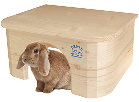 Resch Nr16 Kaninchen Bungalow naturbelassenes Massivholz aus Fichte/Abgerundetes Design/mit extra großem Eingang