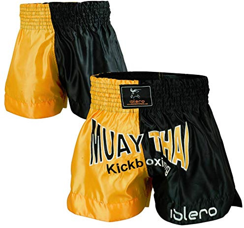 Islero Muay Thai Fight Shorts MMA Kick Boxing Grappling Martial Arts Gear UFC Men (Large) Black