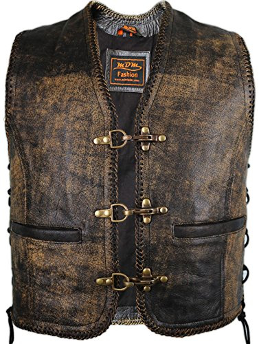 MDM Vintage läderväst av äkta kohud, Vintage brun/svart, XL