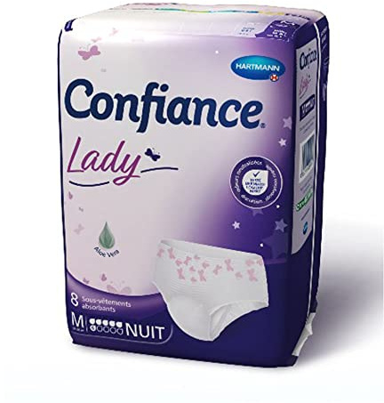 Confiance Lady - Culottes Absorbantes pour Femmes - Niveau d'Absorption = 6 gouttes (Fuites Urinaires Moyennes) - pH Neutre à la Peau - Taille M - 8 Unités | 8 unités, protections pour fuites urinaires moyennes, pH neutre à la peau, matière douce, odeurs neutralisées