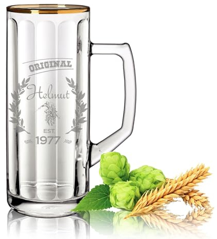 Premium Bierglas mit Gravur Bierkrug 630ml randvoll - Goldrand - Motiv Geburtstag Zweige - Geschenkidee Geburtstag Männergeschenk