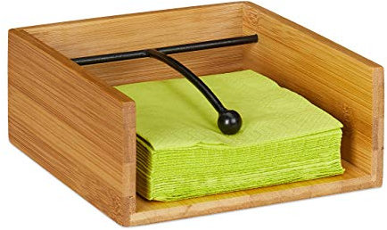 Relaxdays Serviettenhalter Bambus, mit Beschwerer, für 25 x 25 cm Servietten, Flacher Tisch Serviettenständer, Natur