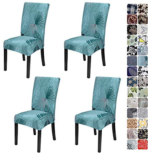 JOTOM Stretch Modern Dining Chair Covers, Chair Protector, Removable Soft Spandex Slipcovers for Hotel, Party, Wedding, Dining Room, Kitchen (Leaf A, Pack of 4)