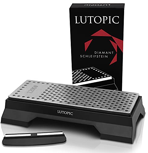 LUTOPIC Pierre d'affûtage diamantée PRO Grain 600/1200 [Nouvelle génération] avec aide angulaire Affûteur de couteaux professionnel, affûteur de couteaux, affûteur de couteaux