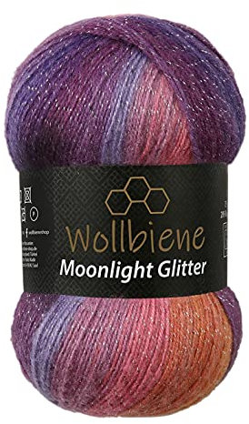 Moonlight Glitter Batik Simli Strickwolle zum Stricken und Häkeln 100g - 20% Wolle Metallic mit Farbverlauf Glitzereffekt (5600 Lila Beere Orange)