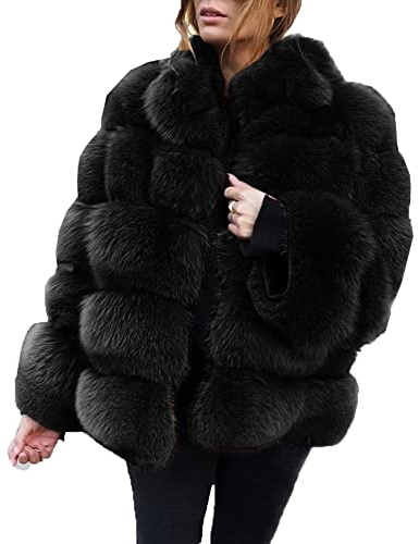 Veste Femme Fausse Fourrure De Renard Avec Coutures Horizontales