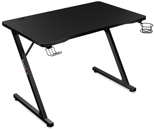 huzaro Hero 1.8 Bureau Gaming, Plateau Structure Carbone 100x60cm, Noir | Crochet Casque et Porte Goblet, Construction Moderne et Solide, Design Ergonomique, Poste PC Gamer