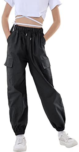 Rolanko Pantaloni Cargo per Bambini,Pantaloni Cargo da Jogging per Ragazzo e Ragazza,Pantaloni Streetwear Danza Cargo per Bambina, Grigio Ferro, Taglia: 140