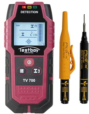Testboy Aktionsset TV 700 Digitaler Wandscanner mit PICA Tieflochmarker (Digitaler Wandscanner, Kontrastreiches LCD-Display, automatische Kalibrierung, hohe Leistungsfähigkeit), Rot/Schwarz