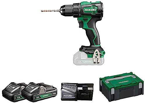 HiKOKI DV18DEW2Z Akku Schlagbohrschrauber, 18V, 70 Nm, 2x 4,0 Ah Akku | Bürstenloser Motor, 13 mm Metall-Schnellspannbohrfutter, RFC Sicherheitsfunktion, Ladegerät, im HSC II Koffer, 159 mm lang