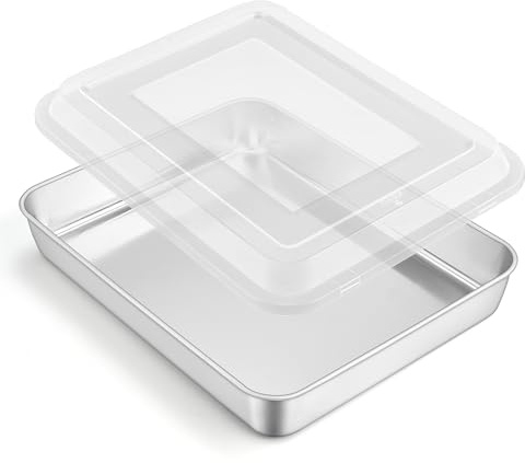 HaWare Backblech mit Deckel, Edelstahl Kleines Rechteckiges Auflaufform Ofenblech mit Transportbox, 26,5x20,7x5cm, Tiefes Kuchenblech Fettpfanne für Brownie Kuchen Lasagna, Gesund, Spülmaschinenfest
