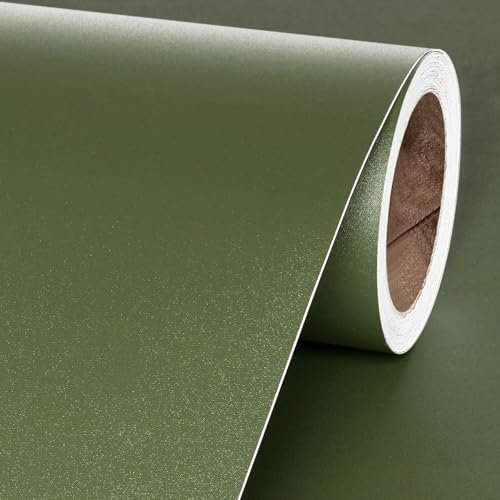 Livelynine Carta adesiva per mobili, verde oliva, carta da parati verde, tinta unita, impermeabile, carta da parati adesiva da parete, camera da letto, soggiorno, corridore, rotolo adesivo per mobili