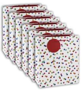 Eurowrap - 26988-3Cpack - Un lot de 6 sacs cadeaux anniversaire - Formats moyens 21,5x10,2x25,3cm - À pois multicolores - Qualité supérieure, résistant:210g - idéal pour : livre, jeux, petits coffrets