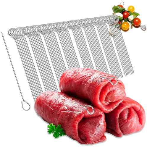 Robin Goods® 64 aghi per involtini in acciaio inossidabile - spiedini di carne lunghi 11 cm, antiruggine, durevoli - spiedini in set, clip di ricambio per involtini (64 pezzi - ago)
