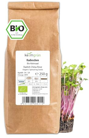 Keimgrün Bio Radieschensamen - Sprossen Samen für Sprossenglas oder Microgreens, Plastikfreie Verpackung, Regional Abgefüllt in Deutschland, Wähle zwischen 250g 500g und 750g