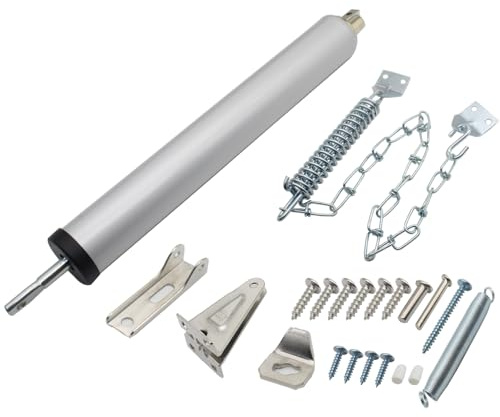 OZXNO Storm Door Closer Heavy Duty Screen Door Closers Adjustable Pneumatic Door Closer Bracket with Protector Chains Spring for Storm Screen Doors (1set Silver)