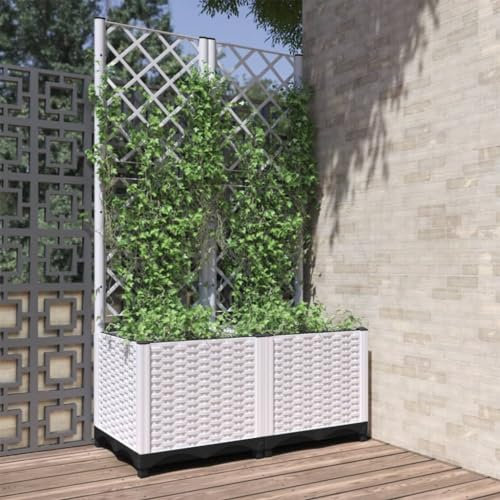 KOIECETA Pflanzkübel mit Rankgitter Weiß 80x40x136 cm PP
