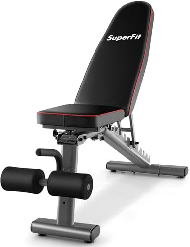 GYMAX Panca Pesi Regolabile, Panca Fitness Robusta, con 2 Ruote Incorporate per il Trasporto, Attrezzatura per l'Allenamento Completo del Corpo, Panca Piana e Addominali, Capacità 300 KG