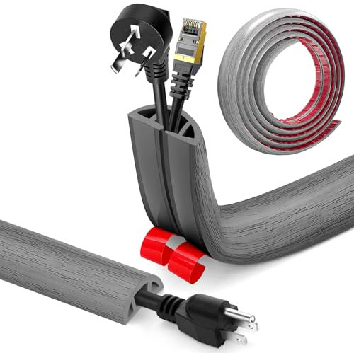 Passe Cable Sol Adhesif, Cache Cable Sol, Flexible PVC Goulotte Passe Cable Sol Protege Cable Sol Passage de Cable au Sol pour Tous Les Câbles, Résidentiel, Bureaux Plus (Grain de Bois B, 3cm x 1m)