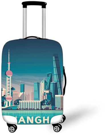 Muiuou 3D Stadt Print Trolley Fall Schutzhülle Koffer überzieher Elastische Kofferschutzhülle,Waschbare Anti-Kratzer Staubdichte Fall Trolley Protector Kofferschutz (XL (30-32 Zoll),Stadt 17)