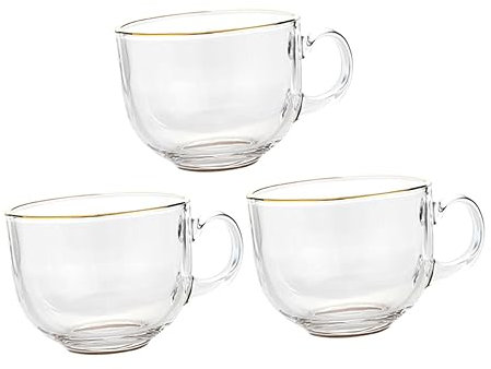 Mikinona Tazza Da Caffè in Vetro Trasparente Manico, Bicchiere Da Tè Per Casa e Ufficio, Set 3 Pezzi Resistente e Raffinato Per Caffè, Latte e Bevande Calde