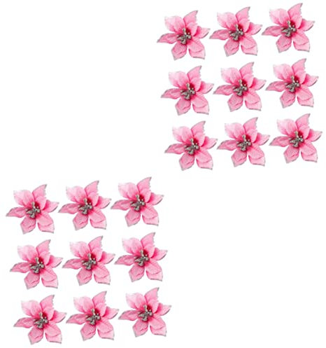 IMIKEYA 72 STK DREI Schichten Goldpulver Weihnachtsblumen Künstliche Blumen Spitzkerzenhalter Weihnachtsfeiertags-baumschmuckverzierung Weihnachtsstern Mit Glitzer Tuch Rosa Stoff
