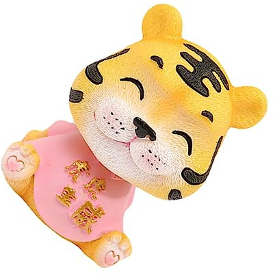 STOBAZA 1stück Tiger Wackelkopf Ornament Niedliche Harzfigur Für Auto-Dekoration Tiger Statue Für Wohnräume Schreibtisch Zum Neujahr Spaß Und Farbe Für Innenräume