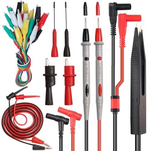 Messleitungen für Multimeter Kit, 19 Stück Multimeter Kabel 1000V / 10A /CAT III/IV Bananenstecker, Messleitungen für Multimeter, Krokodilklemmen mit Kabel, Test Haken, SMD Prüfklemmen, Prüfspitzen