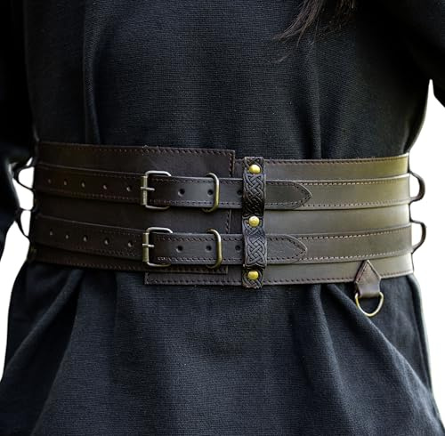 Leonardo Carbone® Unisex Robuster Breiter Wikingergürtel Sif - Ledergürtel Herren, Wikinger Kleidung Herren, Gürtel Damen, LARP, Karneval, Cosplay, Hobbit Kostüm - 100% Echtleder Dunkelbraun