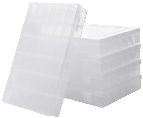MUKSUET 5 PCS 36 Grids Plastic Clear Organiser Storage Boxes, Adjustable Dividers Fishing Tackle Box, Stackable Organizer Container for DIY Crafts Beads, Jewelry, Button, Screw