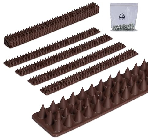 Relaxdays Fågelskrämma spikar set om 40, balkong och tak, 3-radig, plast, varje panel HBT 2 x 49 x 4 cm, duvförsvar, brun