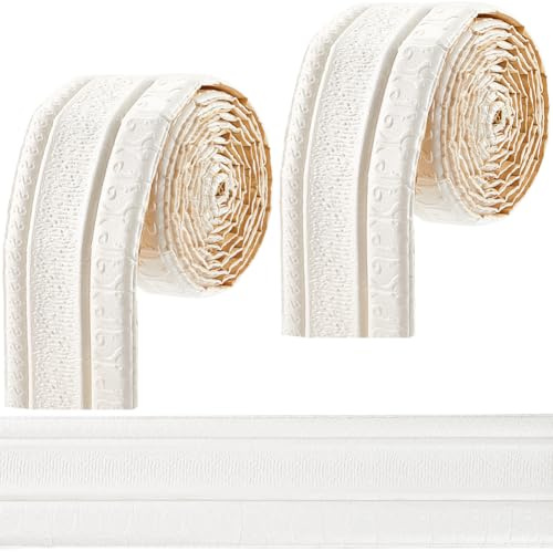 GORGECFAFT 2 Rolls 2.3mx79mm Crown Molding Peel and Stick Floral White 3D Wall Edging Foam Flexible Wallpaper Border Mirror Edging Frame Lines Wall Base Ceiling Baseboard for Home DIY Furniture