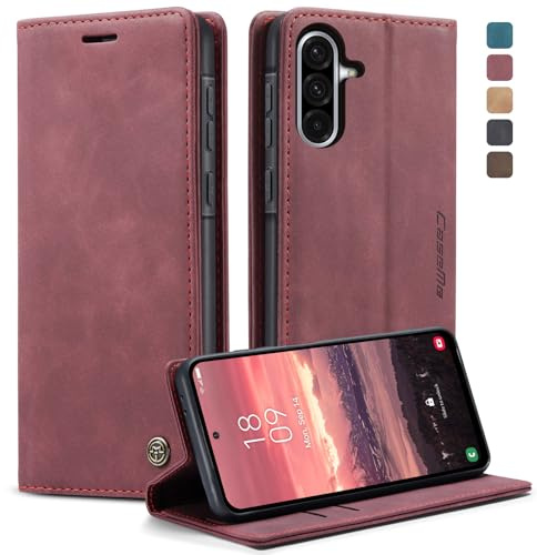 KZB für Samsung Galaxy A56 5G Hülle, Magnet Leder Klapphülle Stoßfest | Retro PU Leder, 2 Kartenfach, Standfunktion, Schutzhülle, Flip Case, Handyhülle für Galaxy A56 6,7'', Weinrot