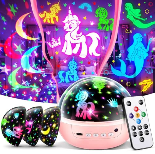 One Fire Einhorn Geschenke für Mädchen, 3Filme+93Effekte, Einhorn Spielzeug | Einhorn Spielzeug ab 3-12 Jahre Mädchen, Remote+Timer+Dimmbar, Einhorn Geschenke für Mädchen, Sternenhimmel Projektor Kinder