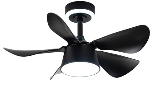 MENGDA Ventilateur de Plafond avec Lumière, 5 Pales en Bois, 3 Modes de Ventilation, 6 Vitesses Réglables, Silencieux et Économique, pour Chambre, Salon (noir)