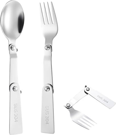 2 Pcs Folding Sporks Stainless Steel Set, Foldable Travel Utensils, Portable Folding Stainless Steel Spoon Fork, Portable Camping Fork and Spoon Set, Camping Utensils Gear to Picnic, Hiking