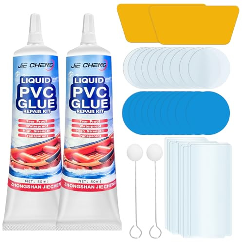 Pool Reparaturset, Wasserdichtes PVC Reparaturset mit 2 × 50ml Kleber & 30 Patches(Transparent&Blau), Extra Starkes Pool Flickzeug für Schlauchboote, Pools, Whirlpools, Luftmatratzen, Zelte & Kajaks